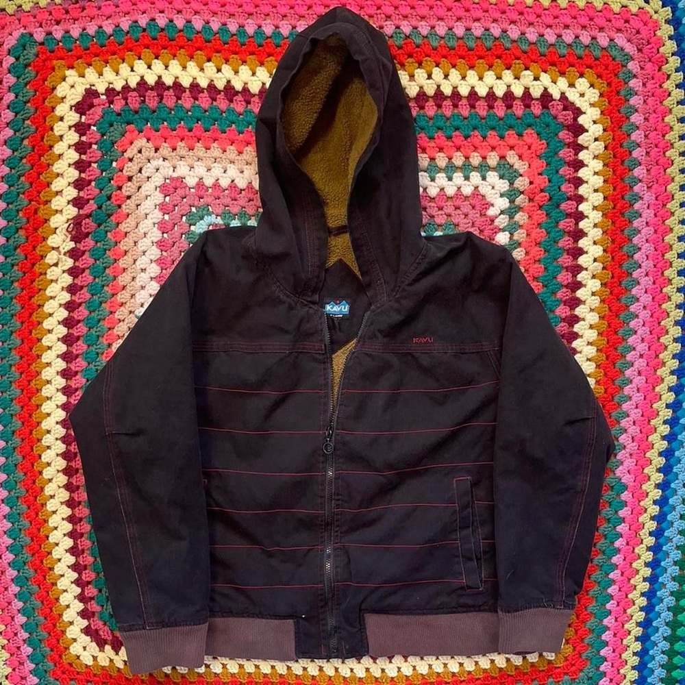 Kavu Black and Brown Raincoat with Hood